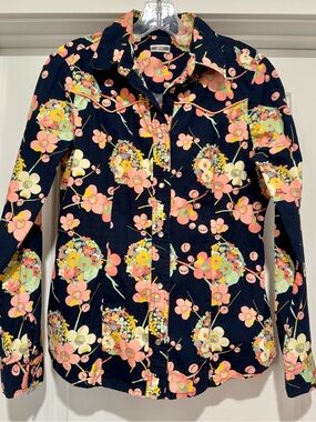 Vintage GAP Y2K Navy Floral Pearl Snap Western Style Shirt Size S